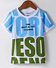 Smarty Boys Cotton Knit Half Sleeves T-Shirt With Text Print - White Green & Light Blue