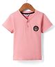 Smarty Boys Cotton Knit Half Sleeves Henley Neck T-Shirt with Patch - Pink