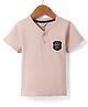 Smarty Boys Cotton Knit Half Sleeves Henley Neck T-Shirt with Patch - Lavender