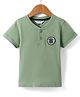 Smarty Boys Cotton Knit Half Sleeves Henley Neck T-Shirt with Patch - Mint