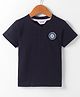 Smarty Boys Cotton Knit Half Sleeves Henley Neck T-Shirt with Patch - Navy Blue
