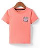 Smarty Boys Cotton Knit Half Sleeves T-Shirt with Good Vibes Text Print - Peach