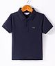 Smarty Boys Cotton Knit Half Sleeves Collar T-Shirt with Brand Logo Badge - Navy Blue