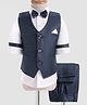 Rikidoos Full Sleeves Solid Shirt With Textured Waistcoat Pant & Bow Set - White & Blue