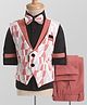 Rikidoos Full Sleeves Solid Shirt With Abstract Printed Waistcoat Pant & Bow Set - Dark Peach & Black