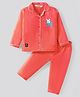 Enfance Core Cotton Woven Full Sleeves Vehicles Embroidered Coordinating Night Suit Set - Tomato
