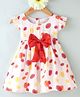 Kookie Kids Woven Frill Sleeves Frocks with Polka Dot Print & Bow Applique - White