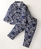Enfance Core Cotton Woven Full Sleeves Pineapple Printed Coordinating Night Suit Set - Navy Blue