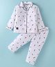 Enfance Core Cotton Woven Full Sleeves Ice Skating Printed Coordinating Night Suit Set - White