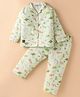 Enfance Core Cotton Woven Full Sleeves Dinosaur Printed Coordinating Night Suit Set - Parrot Green