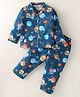 Enfance Core Cotton Woven Full Sleeves Space Theme Printed Coordinating Night Suit Set - Blue