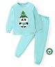 BLUSHES 100% Cotton Knit Christmas Theme Full Sleeves Panda Printed Tee & Pajama Set - Sea Green