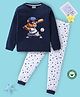 BLUSHES 100% Cotton Knit Full Sleeves Animal Printed Tee & Pajama Set - Airforce Navy Blue & White
