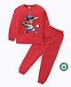 BLUSHES 100% Cotton Knit Full Sleeves Animal Printed Tee & Pajama Set - Red