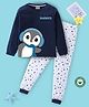 BLUSHES 100% Cotton Knit Full Sleeves Penguin Printed Tee & Pajama Set - Airforce Navy Blue & White