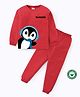 BLUSHES 100% Cotton Knit Full Sleeves Penguin Printed Night Suit Set - Red