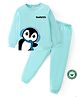 BLUSHES 100% Cotton Knit Full Sleeves Penguin Printed Night Suit Set - Sea Green