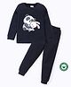 BLUSHES 100% Cotton Knit Full Sleeves Panda & Rabbit Printed Night Suit Set - Navy Blue