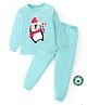 BLUSHES 100% Cotton Knit Christmas Theme Full Sleeves Penguin Printed  Night Suit - Sea Green