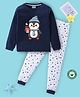 BLUSHES 100% Cotton Knit Full Sleeve Penguin Printed Night Suit - Airforce Navy Blue & White