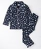 BLUSHES 100% Cotton Knit Full Sleeve Star Printed Coordinating Night Suit - Navy Blue