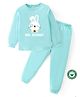 BLUSHES 100% Cotton Knit Full Sleeves Rabbit Printed Night Suit - Sea Green