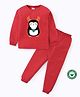 BLUSHES 100% Cotton Knit Full Sleeves Penguin Printed Night Suit Set - Red