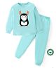 BLUSHES 100% Cotton Knit Full Sleeves Penguin Printed Night Suit Set - Sea Green