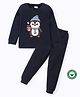 BLUSHES 100% Cotton Knit Full Sleeves Penguin Printed Night Suit Set - Navy Blue
