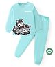 BLUSHES 100% Cotton Knit Full Sleeves Zebras Printed Night Suit Set - Sea Green