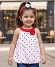 Babyhug Rayon Woven Sleeveless Top & Hairband With Polka Dots & Floral & Bow Applique - White & Red