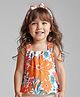 Babyhug Rayon Woven Sleeveless Top with Headband & Floral Print - Orange