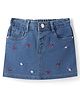 Babyhug Mid Thigh Washed Denim Skirt with Strawberry Embroidery - Navy Blue