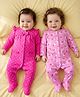 Babyoye 100% Cotton Knit Eco Jiva Finish Full Sleeves Sleepsuits with Polka Dots & Floral Print Pack of 2 - Pink & Dark Pink