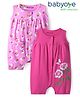 Babyoye Interlock Knit Sleeveless Rompers With Floral Print Pack of 2 - Dark & Light Pink