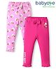 Babyoye 100% Cotton Knit With Eco Jiva Finish Full Length Leggings With Floral Print & Bow Applique Pack of 2 - Dark & Light Pink
