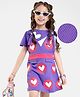 Ollington St. Cotton Half Sleeves Top & Heart Printed Knit Pinafore - Multicolor
