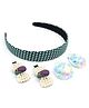 Pihoo Pack Of 2 Stars & Brinjal Detailed Hair Clips With Polka Dots Designed Hair Band - Green