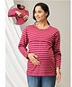 The Mom Store Cotton Full Sleeves Striped Maternity Top With Nursing Access - Pink