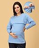 The Mom Store Full Sleeves Striped Maternity Sweatshirt With Concealed Zipper Nursing Access - Light Blue