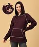 The Mom Store Full Sleeves Abstract Embroidered Maternity Hoodie With Concealed Zipper Nursing Access - Brown