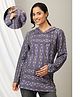 The Mom Store Full Sleeves Abstract Printed Maternity Hoodie With Concealed Zipper Nursing Access - Blue