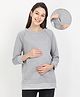 The Mom Store Cotton Full Sleeves Solid Maternity Sweatshirt With Zip Nursing Access - Grey