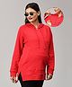 The Mom Store Cotton Full Sleeves Solid Maternity Hooded Sweatshirt With Zip Nursing Access - Red