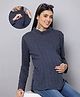 The Mom Store Cotton Full Sleeves Solid Maternity Sweatshirt With Zip Nursing Access - Grey