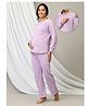 The Mom Store Cotton Full Sleeves Solid Coordinating Maternity Top With Nursing Access & Pajama Set - Lavender