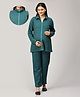 The Mom Store Cotton Full Sleeves Solid Coordinating Maternity Bomber Jacket With Nursing Access & Pajama Set - Green