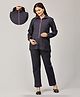 The Mom Store Cotton Full Sleeves Solid Coordinating Maternity Bomber Jacket With Nursing Access & Pajama Set - Navy Blue