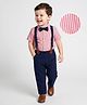 Mark & Mia Half Sleeves Party Wear Striped Shirt & Bottom Set With Suspender & Bow Detailing -Multicolor
