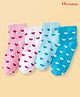 Honeyhap Premium Cotton Knit Bamboo Spandex Ankle Length Bio Finish Socks with Hearts Design Pack of 4 - Blue Pink White & Sky Blue